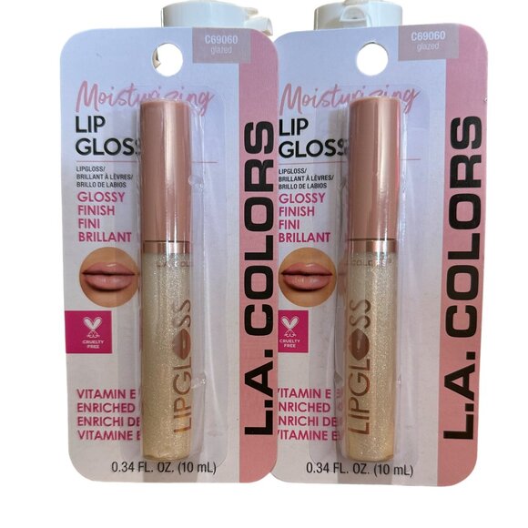 LA Colors Moisturizing Lip Gloss Finish Shimmer Glazed C69060 2 Pack - Picture 1 of 2